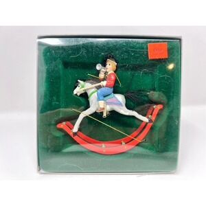 Enesco Boy on Rocking Horse Ornament 1987 Red Grey Vintage 555983 EXCELLENT